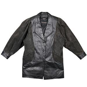 Vintage Wilson’s Leather Jacket Women’s Small Black Paisley Sleeve 80s 90s